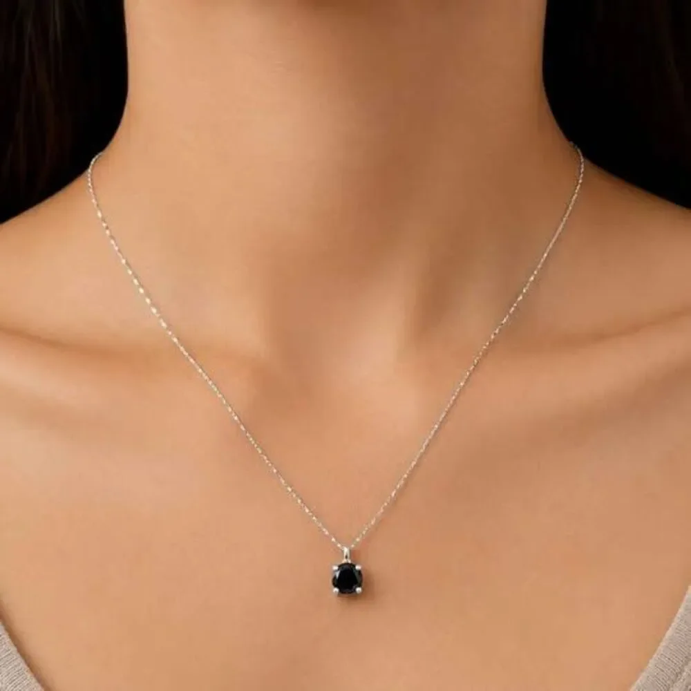 Black Moissanite Solitaire Necklace 2 Ct 925 Sterling Silver GRA Certified